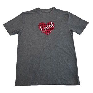 Loved Red Buffalo Check Heart Short Sleeve T-Shirt Gray John 3:16 Women's M